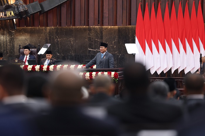 Presiden Prabowo menyampaikan pidato RAPBN 2026 dengan target APBN sehat tanpa defisit. (Dok. Tim Media Prabowo)

